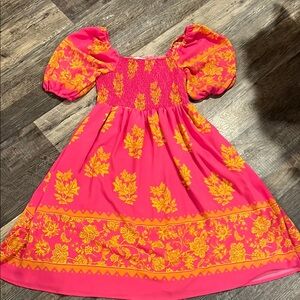 Haptics by Holly Harper Vibrant Floral Midi Dress in Pink and Yellow